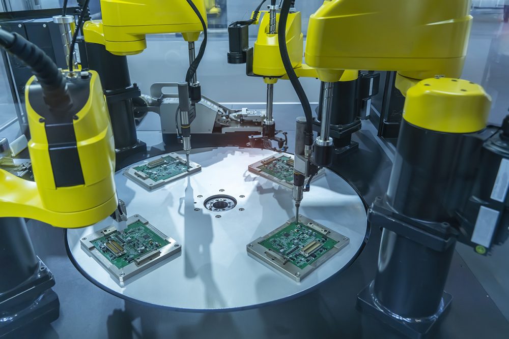 automatic robot for print circuit board (PCB)assembly machine during soldering or welding part